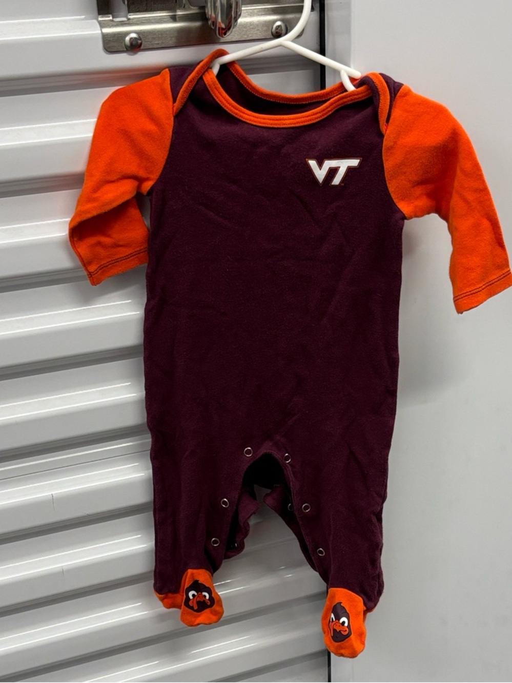 Gen2 Virginia Tech Hokie Bird  Infant One-Piece Footed Romper Maroon Orange 3-6M